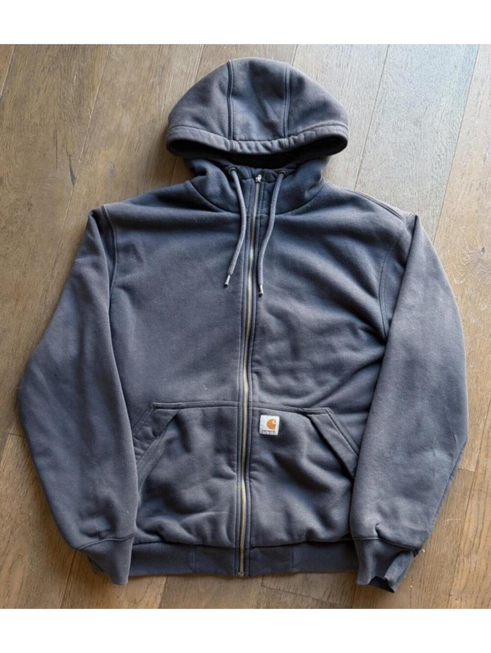 Carhartt Rain Defender Fleece Full Zip Hoodie Gray Hooded Lined M Men